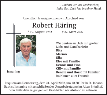 Todesanzeige von Robert Häring von merkurtz