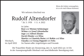 Todesanzeige von Rudolf Altendorfer von merkurtz