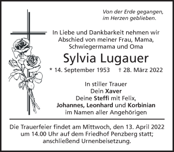 Todesanzeige von Sylvia Lugauer von Das Gelbe Blatt Penzberg