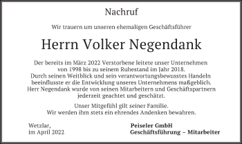 Todesanzeige von Volker Negendank von merkurtz