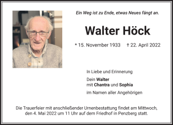 Todesanzeige von Walter Höck von Das Gelbe Blatt Penzberg