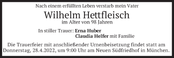 Todesanzeige von Wilhelm Hettfleisch von merkurtz