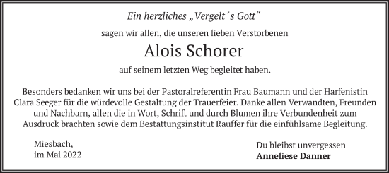 Todesanzeige von Alois Schorer von merkurtz