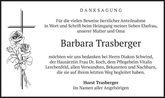 Todesanzeige von Barbara Trasberger von merkurtz