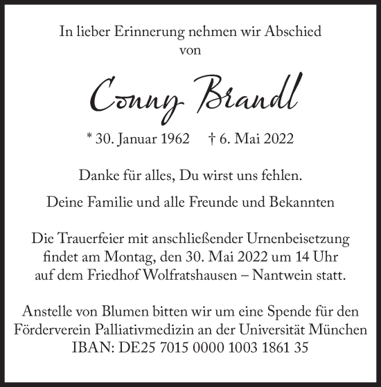 Todesanzeige von Cononny Brandl von merkurtz