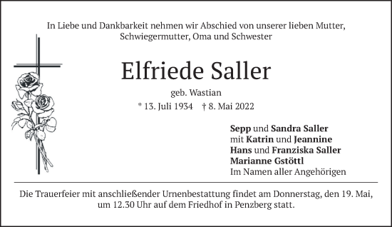 Todesanzeige von Elfriede Saller von Das Gelbe Blatt Penzberg