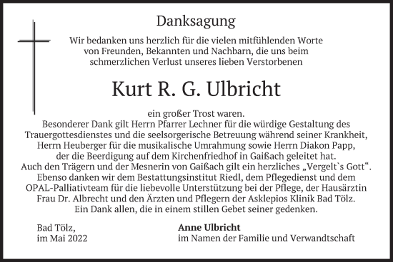 Todesanzeige von Kurt  Ulbricht von merkurtz
