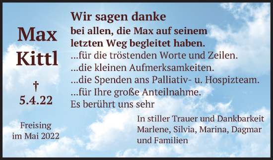 Todesanzeige von Max Kittl von merkurtz