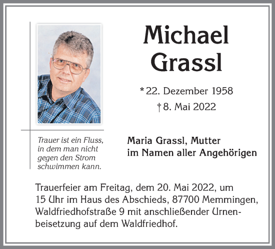 Todesanzeige von Michael Grassl von merkurtz