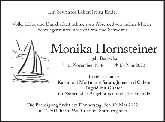 Todesanzeige von Monika Hornsteiner von merkurtz