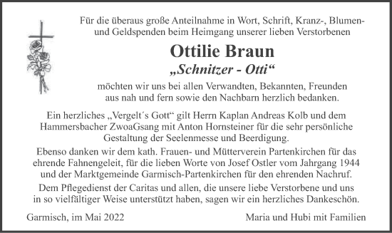 Todesanzeige von Ottilie Braun von merkurtz