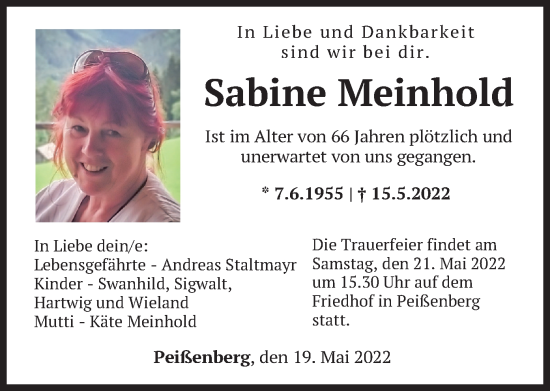 Todesanzeige von Sabine Meinhold von merkurtz