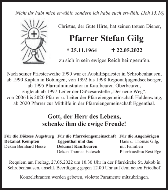 Todesanzeige von Stefan Gilg von merkurtz