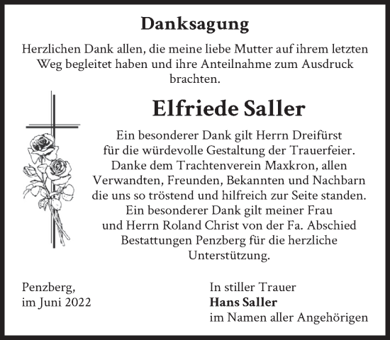 Todesanzeige von Elfriede Saller von Das Gelbe Blatt Penzberg