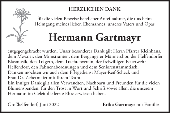 Todesanzeige von Hermann Gartmayr von merkurtz