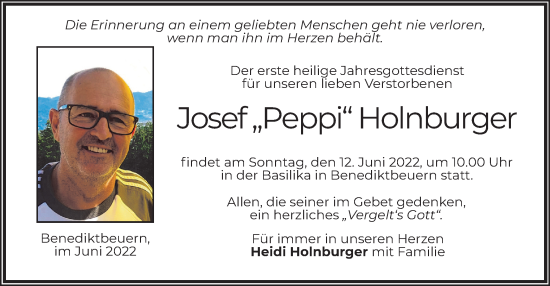 Todesanzeige von Josef  Holnburger von merkurtz