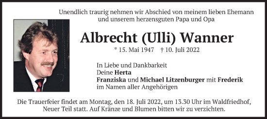 Todesanzeige von Albrecht  Wanner von merkurtz