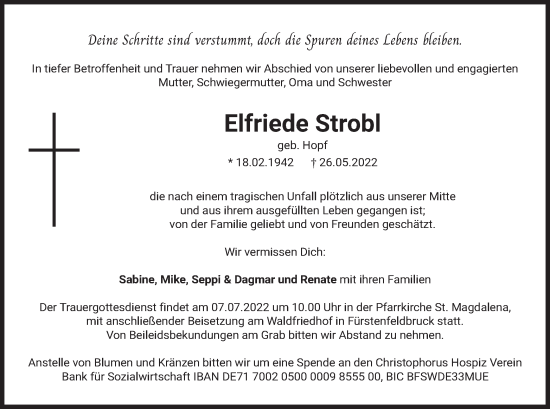 Todesanzeige von Elfriede Strobl von merkurtz