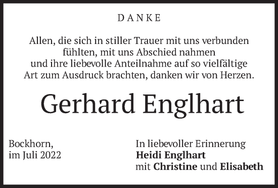 Todesanzeige von Gerhard Englhart von merkurtz