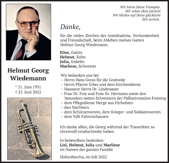 Todesanzeige von Helmut Georg Wiedemann von merkurtz
