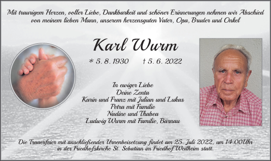 Todesanzeige von Karl Wurm von merkurtz