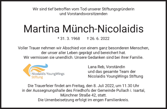 Todesanzeige von Martina Münch-Nicolaidis von merkurtz