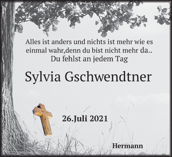 Todesanzeige von Sylvia Gschwendtner von merkurtz