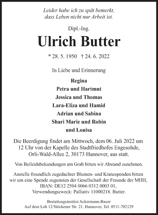 Todesanzeige von Ulrich Butter von merkurtz