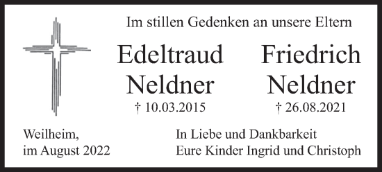 Todesanzeige von Edeltraud und Friedrich Neldner von merkurtz