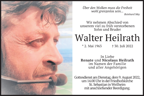 Todesanzeige von Walter Heilrath von merkurtz