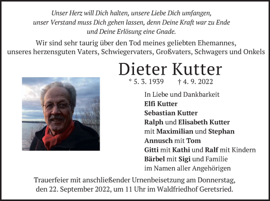 Todesanzeige von Dieter Kutter von merkurtz
