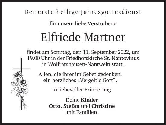 Todesanzeige von Elfriede Martner von merkurtz