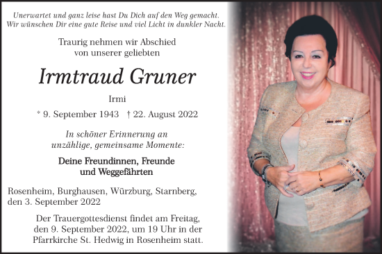 Todesanzeige von Irmtraud Gruner von merkurtz