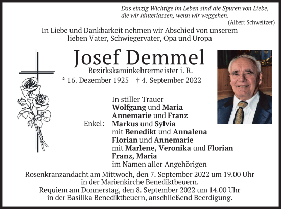 Todesanzeige von Josef Demmel von merkurtz
