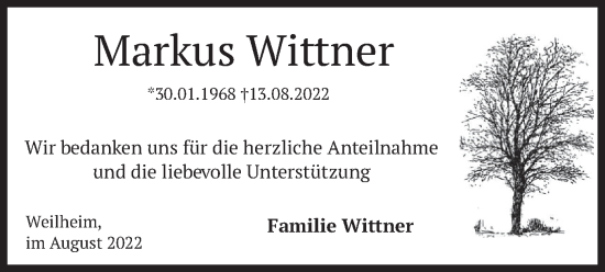 Todesanzeige von Markus Wittner von merkurtz