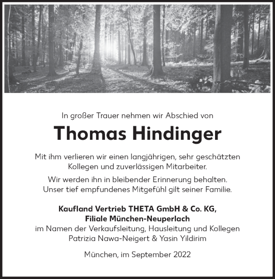 Todesanzeige von Thomas Hindinger von merkurtz