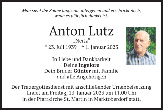Todesanzeige von Anton Lutz von merkurtz