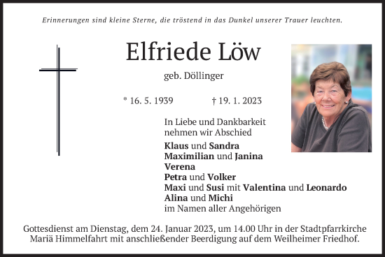 Todesanzeige von Elfriede Löw von merkurtz
