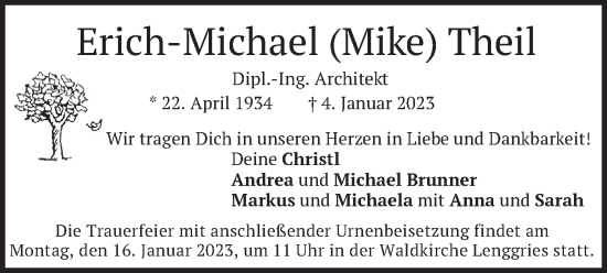 Todesanzeige von Erich-Michael Theil von merkurtz