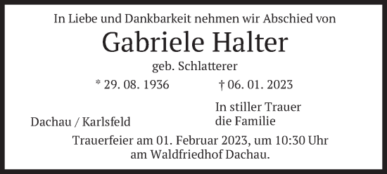 Todesanzeige von Gabriele Halter von merkurtz