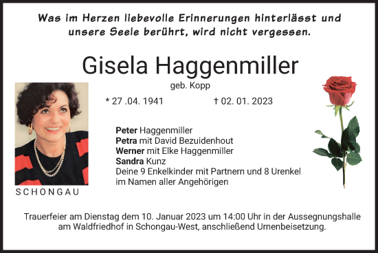 Todesanzeige von Gisela Haggenmiller von merkurtz