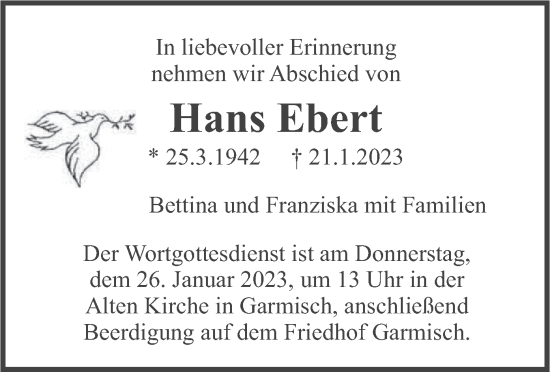 Todesanzeige von Hans Ebert von merkurtz