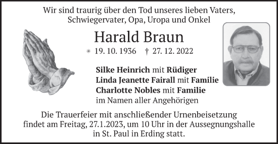 Todesanzeige von Harald Braun von merkurtz