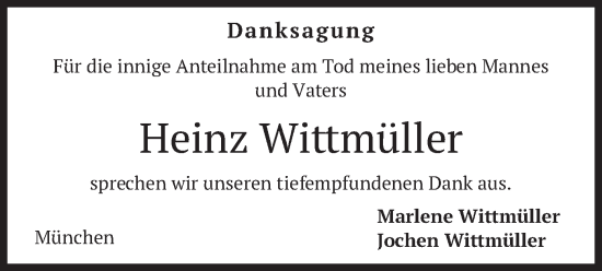 Todesanzeige von Heinz Wittmüller von merkurtz