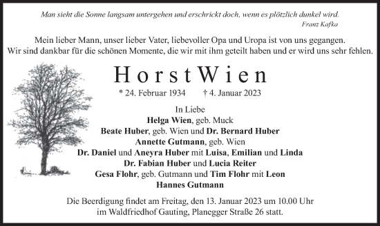 Todesanzeige von Horst Wien von merkurtz
