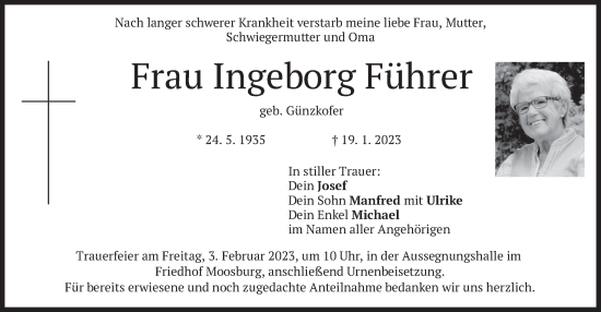 Todesanzeige von Ingeborg Führer von merkurtz