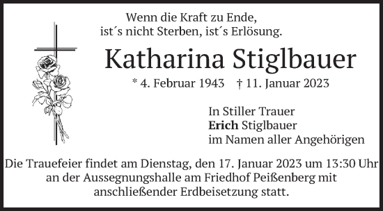 Todesanzeige von Katharina Stiglbauer von merkurtz
