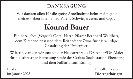 Todesanzeige von Konrad Bauer von merkurtz
