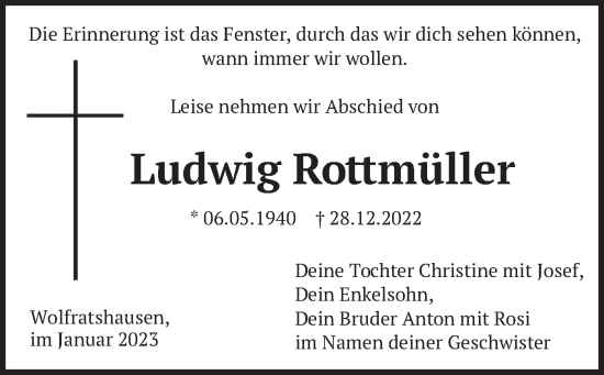 Todesanzeige von Ludwig Rottmüller von merkurtz