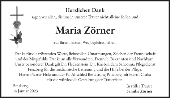 Todesanzeige von Maria Zörner von Das Gelbe Blatt Penzberg